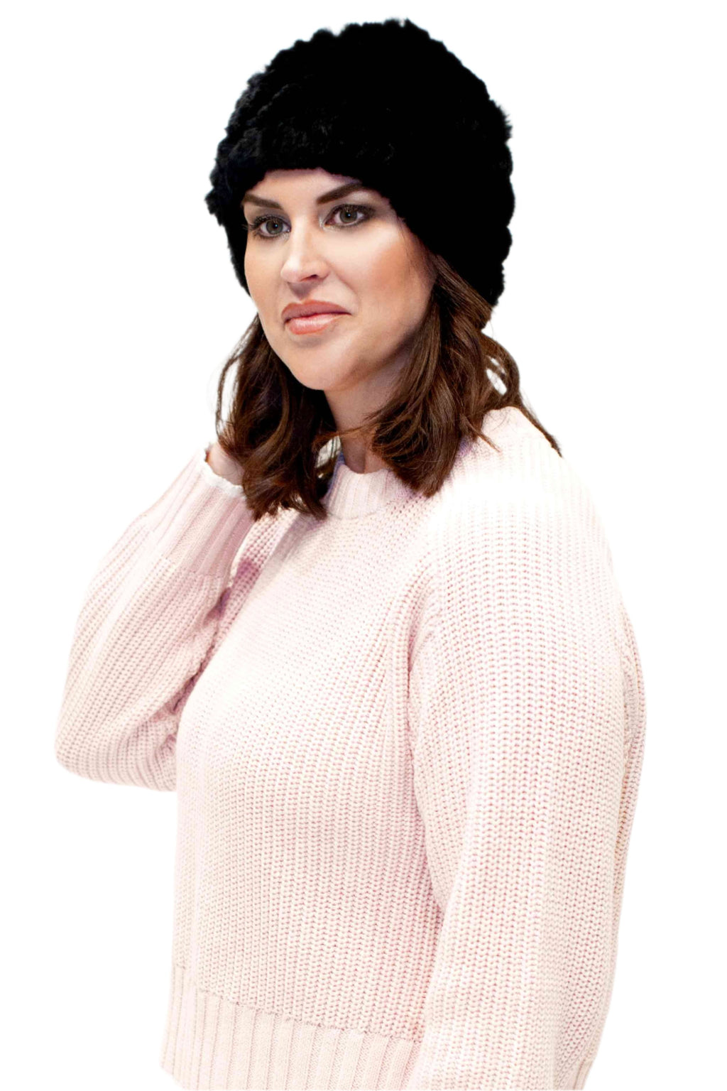 Knitted Rex Rabbit Fur Stretch Beanie – Henig Furs display picture 2