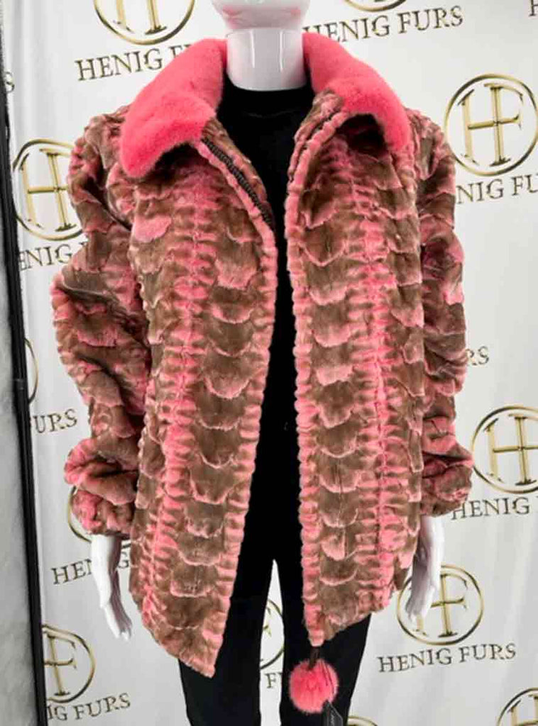 pink mink fur bomber jacket with full skin mink collar