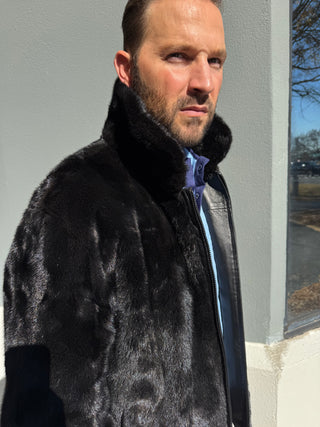 men's reversible mink and leather bomber jacket
