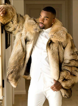 Men's Coyote Fur Bomber Jacket