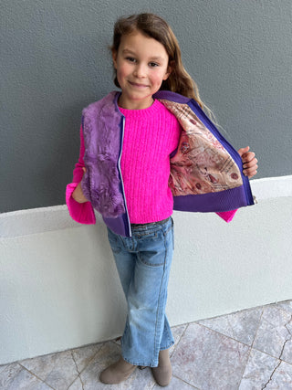 children's indigo rabbit fur vest