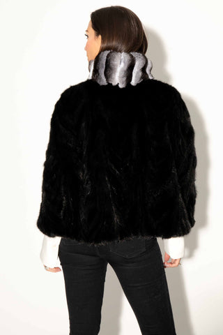 ranch sectioned mink fur capelet with chinchilla fur collar