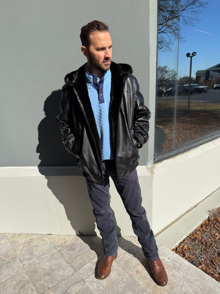 men's reversible mink and leather bomber jacket