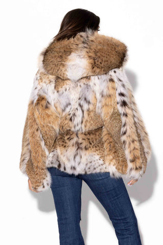 Bobcat Fur Cape with Hood & Detachable Leather Belt