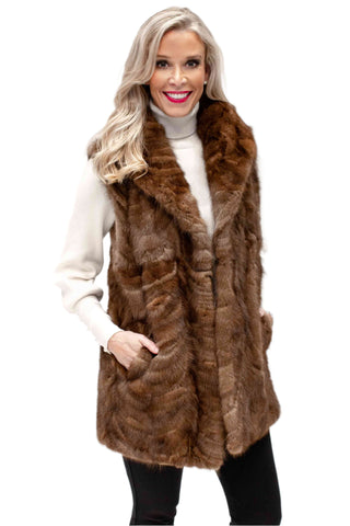 Demi Buff Mink Fur Vest with Shawl Collar.