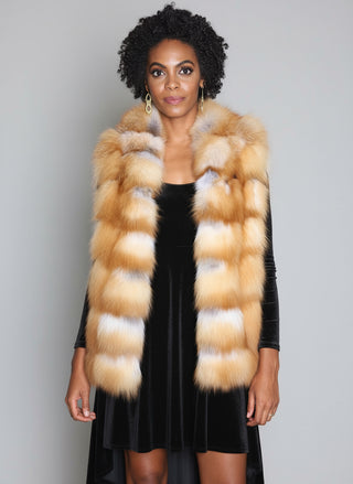 Horizontal Fox Fur Vest with Hood.
