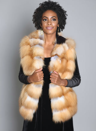 Horizontal Fox Fur Vest with Hood.