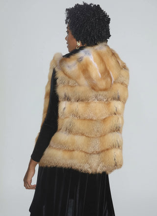 Horizontal Fox Fur Vest with Hood.