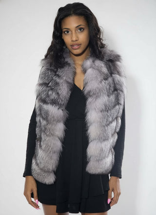 Horizontal Fox Fur Vest with Hood.