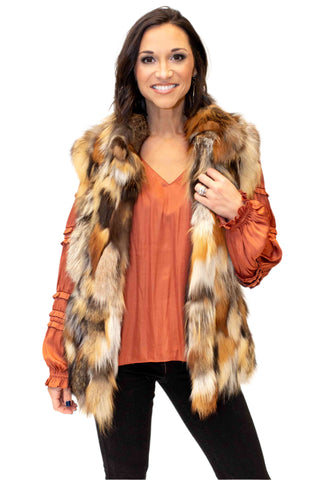 cross fox sectioned fox fur vest