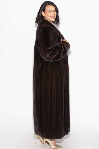 mahogany Full Sweep Mink Fur Coat with Shawl Collar