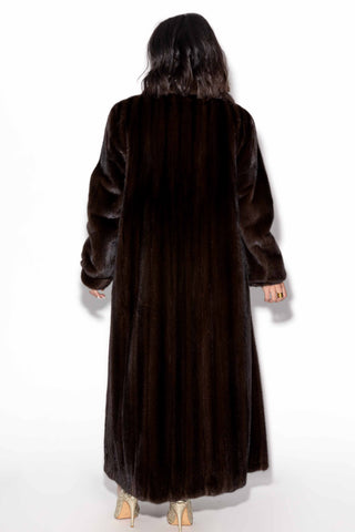 mahogany Full Sweep Mink Fur Coat with Shawl Collar