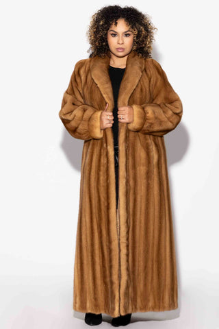 whisky Full Sweep Mink Fur Coat with Shawl Collar