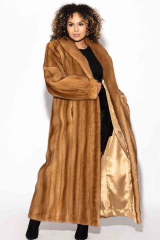 whisky Full Sweep Mink Fur Coat with Shawl Collar