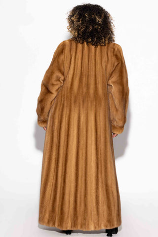 whisky Full Sweep Mink Fur Coat with Shawl Collar