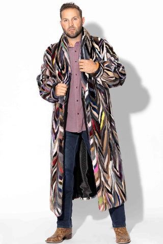 men's multicolor full length sectioned mink fur coat