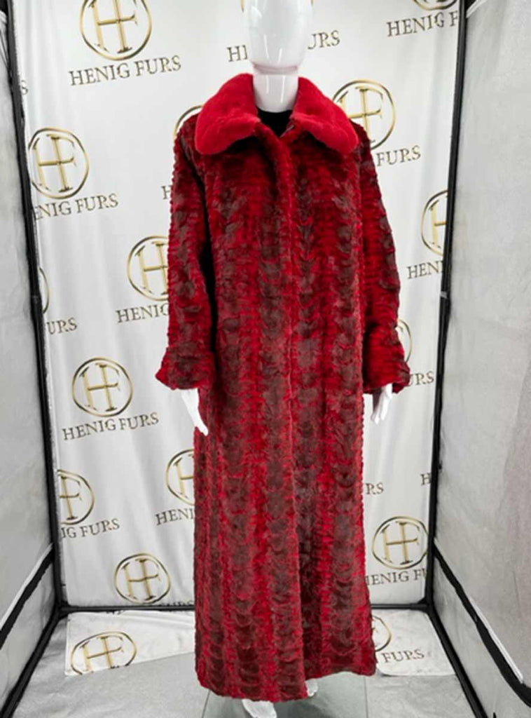 red full length mink fur coat