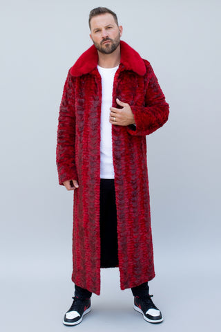 Men's Full Length Sculptured Mink Fur Coat with Full Mink Fur Collar.