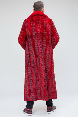 Men's Full Length Sculptured Mink Fur Coat with Full Mink Fur Collar.