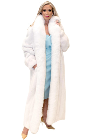 white Mink Fur Coat with Fox Fur Tux