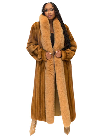 whisky Mink Fur Coat with Fox Fur Tux