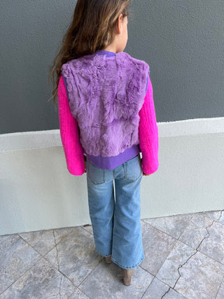 children's indigo rabbit fur vest