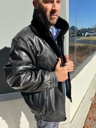 men's reversible mink and leather bomber jacket