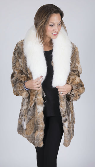 sectioned bobcat fur stroller with fox fur collar