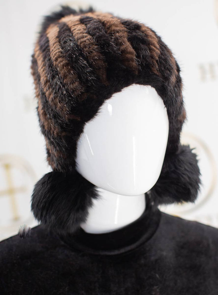 Black and Brown Knitted Mink Fur Hat