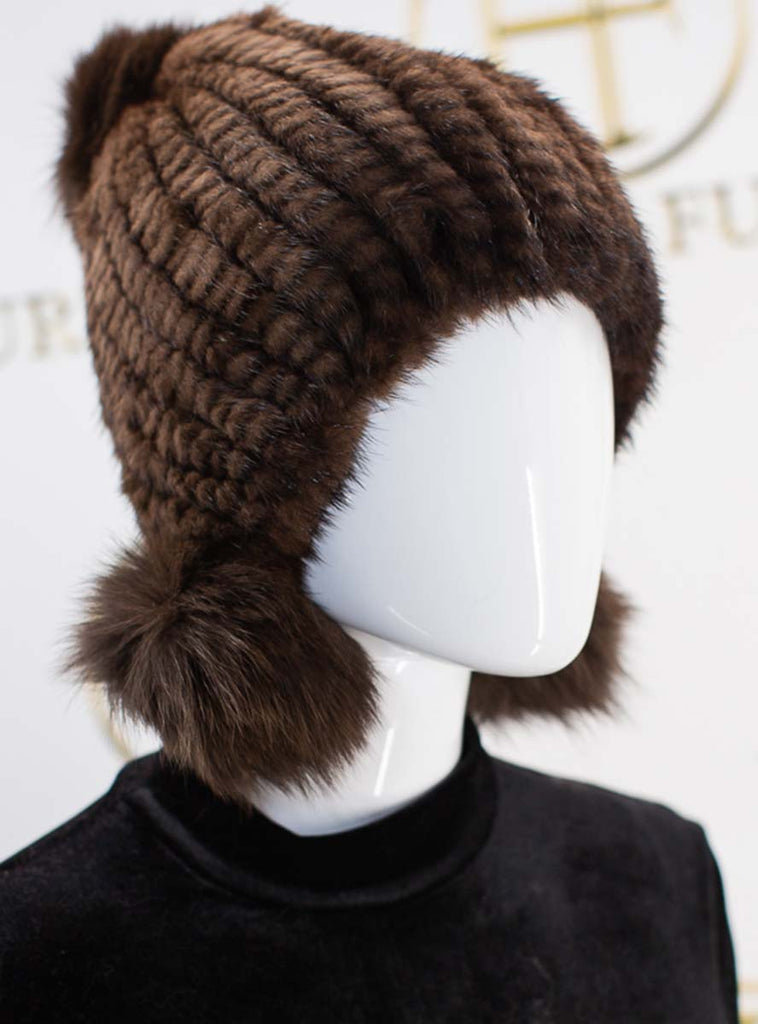 Brown Knitted Mink Fur Hat