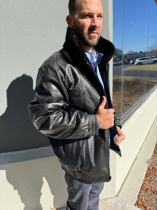 men's reversible mink and leather bomber jacket