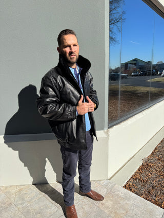 men's reversible mink and leather bomber jacket