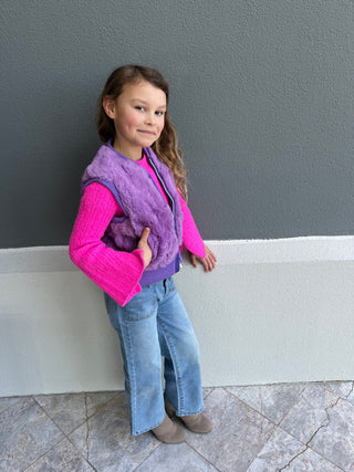 children's indigo rabbit fur vest