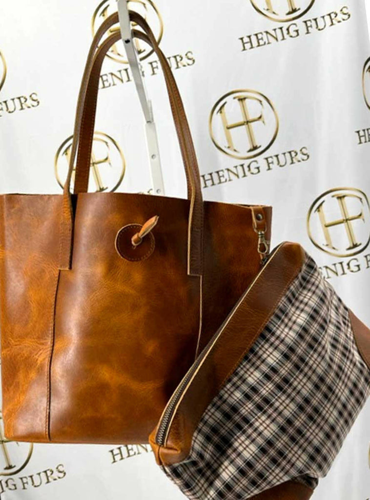 cognac leather purse with detachable zip pouch