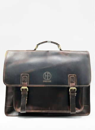 Leather Messenger Bag Briefcase with Leather Handle or Detachable Shoulder Strap.