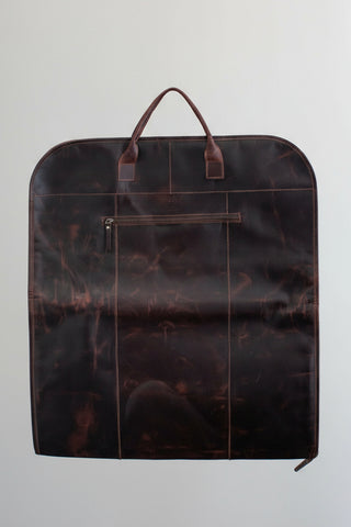 brown distressed leather garment bag