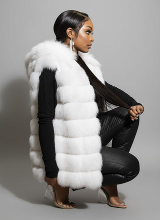 Horizontal Fox Fur Vest with Hood.