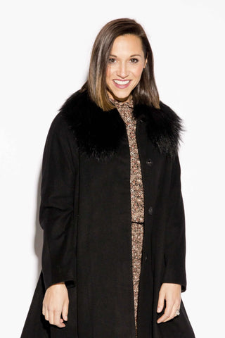 Cashmere Blend Coat with Raccoon Fur Shawl Collar.