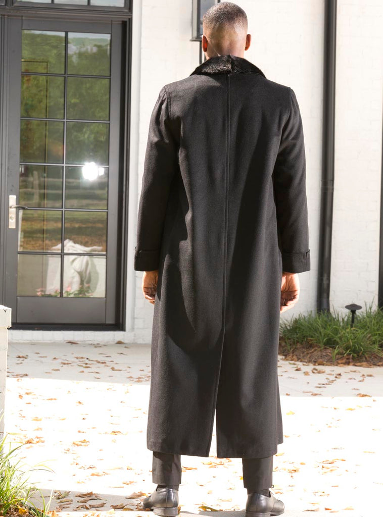 men's black cashmere coat with mink fur collar