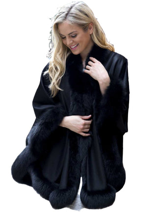 Cashmere Blend Cape with Fox Fur Trim.