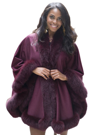Cashmere Blend Cape with Fox Fur Trim.