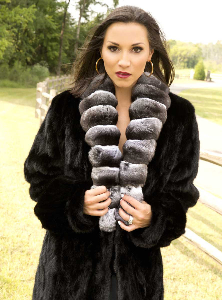 Women's Ranch Mink Fur Coat with Chinchilla Fur Collar