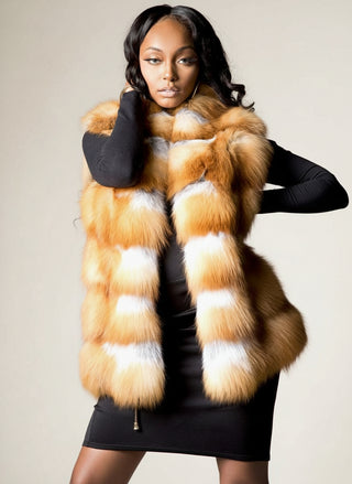 Natural Red Horizontal Fox Fur Vest.