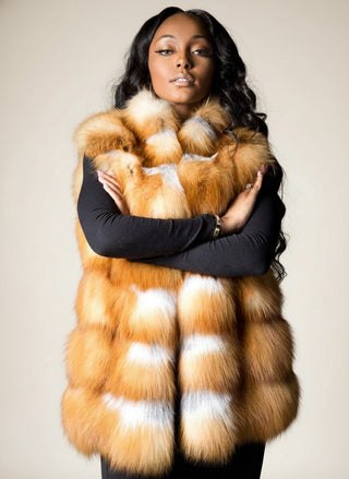 Natural Red Horizontal Fox Fur Vest.