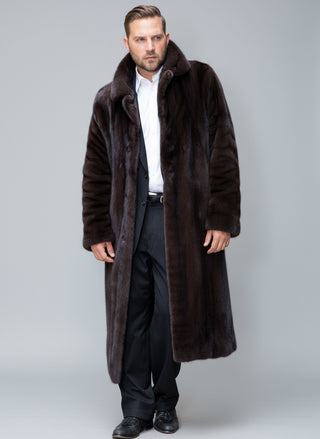Men's Mink Fur Coat with Notch Collar & Back Split.