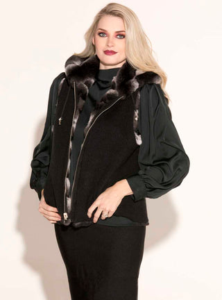 Reversible Chevron Rex Rabbit Fur Vest with Hood.