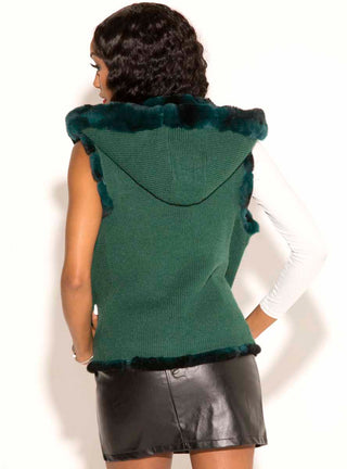 Reversible Chevron Rex Rabbit Fur Vest with Hood.