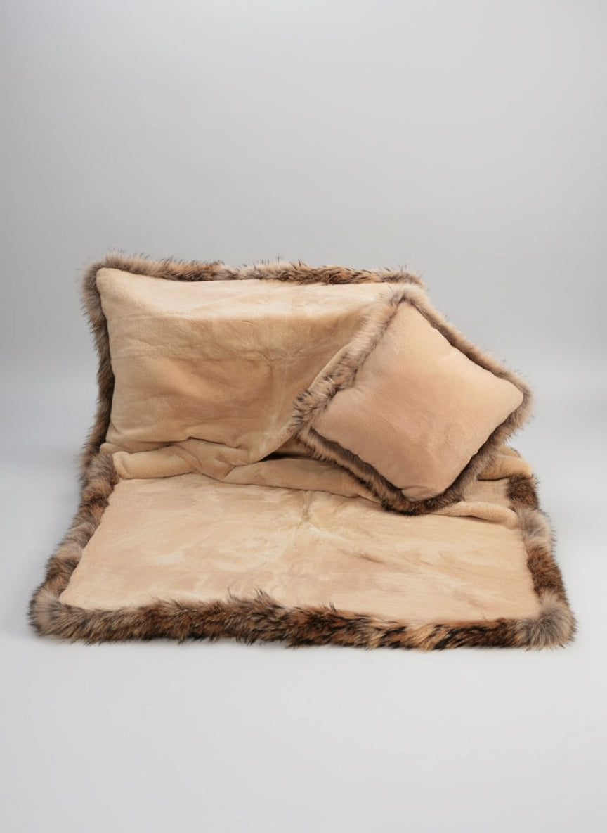 Cream Sheared Beaver Fur Blanket with Crystal Fox Fur Trim Henig Furs