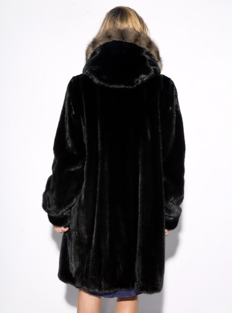 Female Mink Fur Stroller with Sable Fur Trimmed Hood