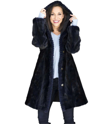 Sheared Reversible Mink Fur Stroller with Hood and All Weather Lining.